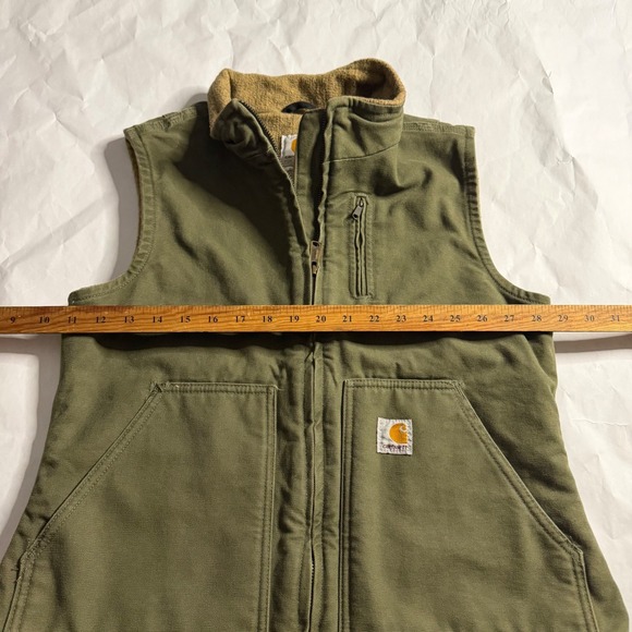 Carhartt VTG Womens Quilt Wool Lined Canvas Vest Olive Green Full Zip Work S - Picture 4 of 6